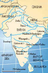 Locations of the diamond mines of India