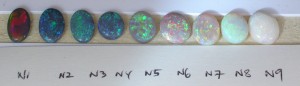 Opal body tones, there are nine basic grades and opal gets noticeable lighter in body color as you go down the scale.  