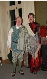 Baron Jean Baptiste Tavernier (George Bergen) dressed in authentic 17th Century supplied by Shakespeare & Compan and Rebekah Wise dressed in a beautiful russet silk Oriental Ao Dai